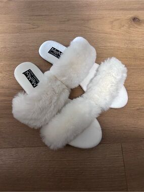 White Faux Fur Slippers
